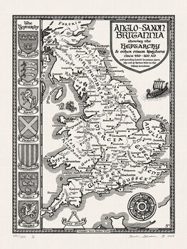 Anglo Saxon Britain Map Hand Drawn Fine Art Print, 7 of 12