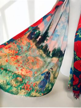Poppy Fields By Monet And Poppy Print Reversible Scarf, 3 of 4