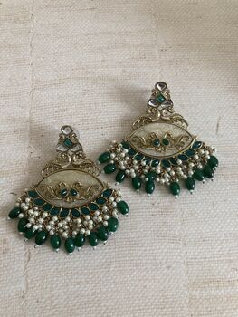 Emerald Green Peacock Dangle Indian Earrings, 6 of 7