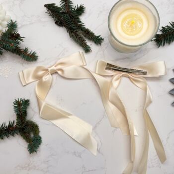 Luxury Christmas Pyjama Gift Set For Her With Eye Mask And Satin Hair Bow In Black And White, 7 of 11