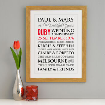 Personalised Ruby Wedding Anniversary Art, 6 of 9