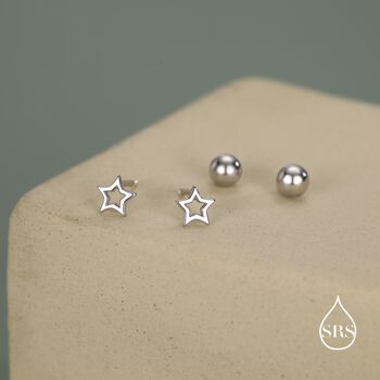 Tiny Open Star Screw Back Earrings In Sterling Silver, 4 of 11