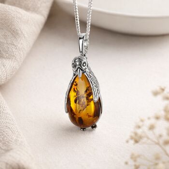 Personalised Sterling Silver Amber Penguin Pendant Necklace, 2 of 8