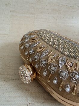 Gold Embroidered Oval Clutch Bag, 8 of 9