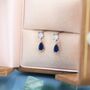 Sapphire Blue Cz Dangle Round Droplet Stud Earrings, thumbnail 2 of 11