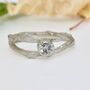 Gold Twig Engagement Ring, White Sapphire Nature Ring, thumbnail 1 of 8