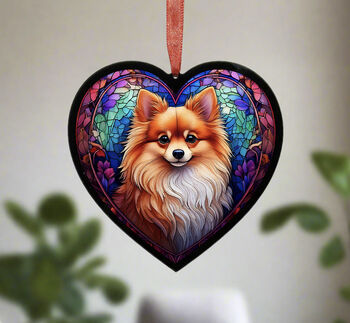 Pomeranian Stained Glass Effect Heart Suncatcher, 3 of 5