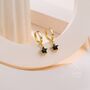 Sterling Silver Black Cz Star Huggie Hoop Earrings, thumbnail 2 of 12