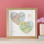 Golden Wedding Anniversary Map Heart Wall Art Print, thumbnail 1 of 5