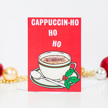 'Cappuccin Ho Ho Ho' Funny Coffee Christmas Card, 4 of 4
