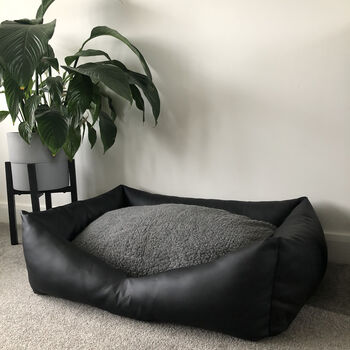 Medium Vegan Leather And Sherpa Fleece Sofa Dog Bed, 7 of 7