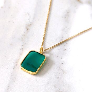 'The Rectangle' Green Onyx Gold Plated Necklace, 4 of 7