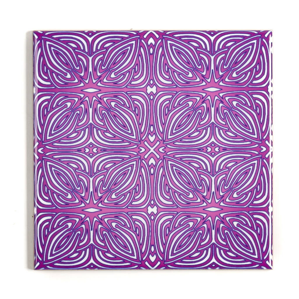 Pink Purple Geometric Rhododendron Flower Tiles, 1 of 12