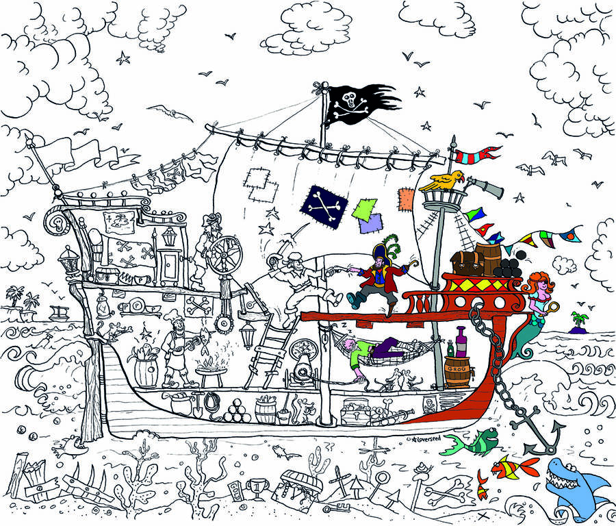 Pirate Ship Colouring In Poster, 1 of 3