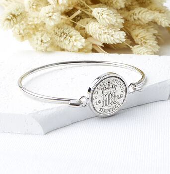 Sixpence 1945 80th Birthday Bangle Bracelet, 4 of 10