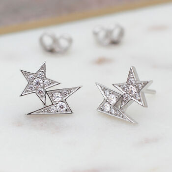 Sterling Silver And Crystal Star And Bolt Earrings, 2 of 6