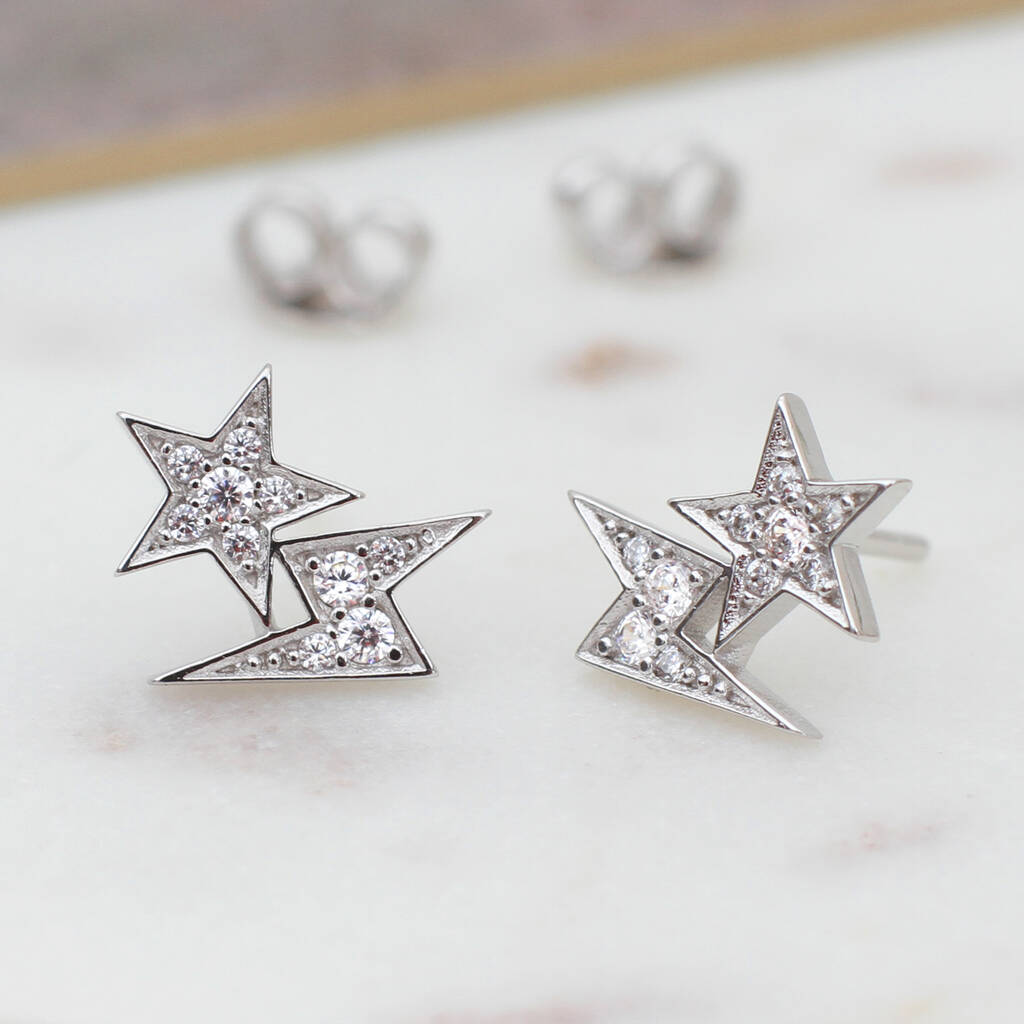 Sterling Silver And Crystal Star And Bolt Earrings By Hurleyburley ...