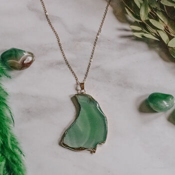 Gold Plate Green Agate Crystal Long Length Necklace, 4 of 7