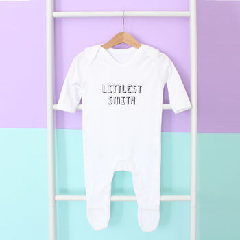 Personalised Littlest Surname Babygrow Or Gift Set, 9 of 12