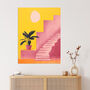 Pink Villa At Sunset Bright Yellow Wall Art Print, thumbnail 1 of 6