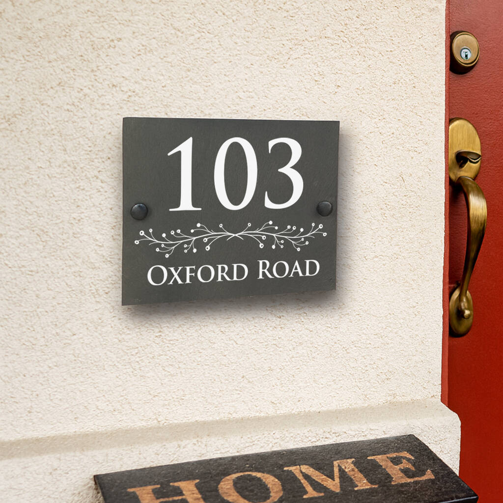 Personalised Floral Divide Slate House Number Sign, 1 of 2