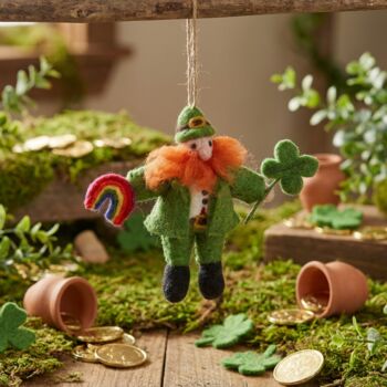 Handmade Felt Lucky Leprechaun Irish Hanging Decoration, 2 of 3