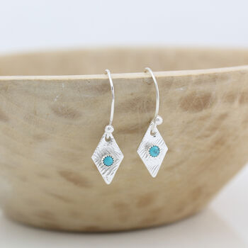 Sterling Silver Diamond And Turquoise Charm Earrings, 3 of 5
