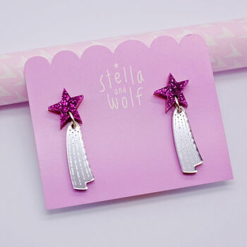 Sparkly Pink And Silver Shooting Star Earrings, 4 of 4