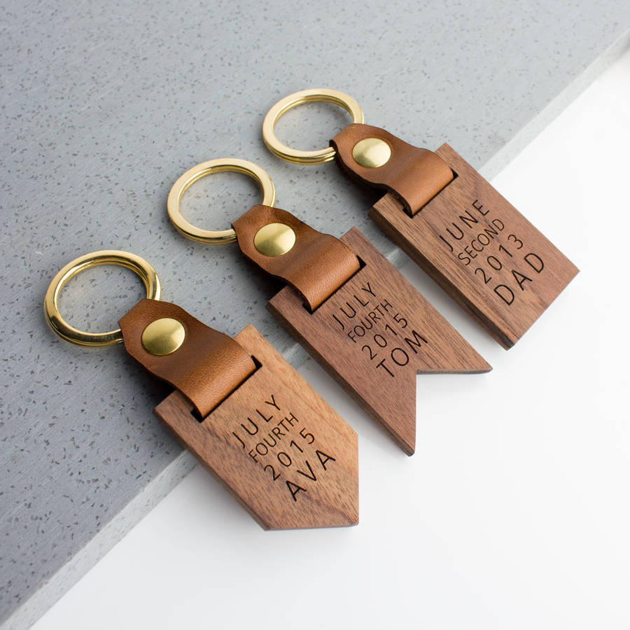 personalised luxury leather wood keyring by create gift love ...