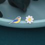 Sterling Silver Blue Tit Bird And Flower Stud Earrings, thumbnail 1 of 7