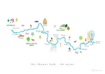 Thames Path River Hiking Route Map Art Print, 3 of 3