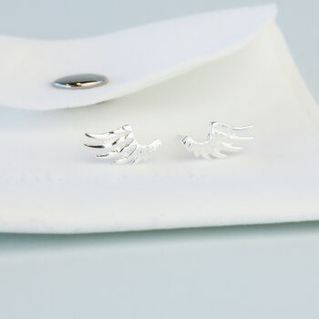 Sterling Silver Feather Angel Wing Stud Earrings, 5 of 5