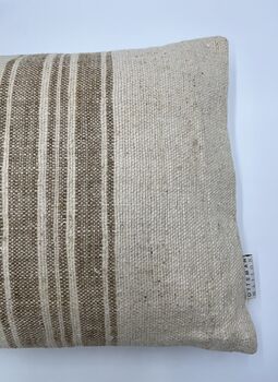Oblong, Natural, Hemp, Neutral, Woven, Grain Sack, Striped Cushion With Cotton Reverse Brown Thick Stripe H6, 3 of 4