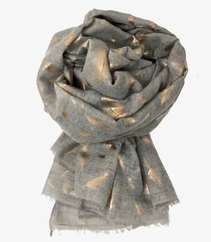 Feather Silver Foil Print Scarf, 6 of 7