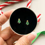 Silver Christmas Earrings, Xmas Trees, In A Gift Tin, thumbnail 3 of 9