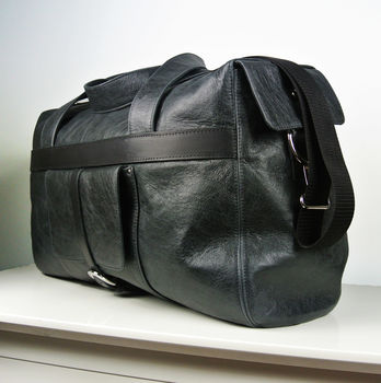 Handcrafted Black Leather Travel Bag, 2 of 8