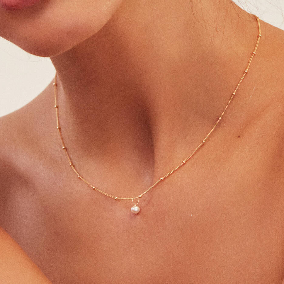 Lily & Roo - Solid Gold Single Pearl Choker Necklace - ShopStyle