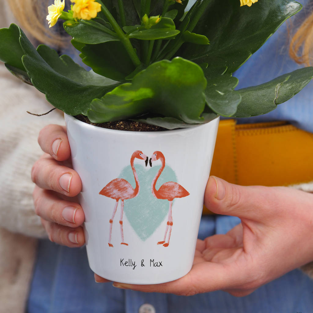 Personalised Flamingo Couple Flower Pot Gift By So Close