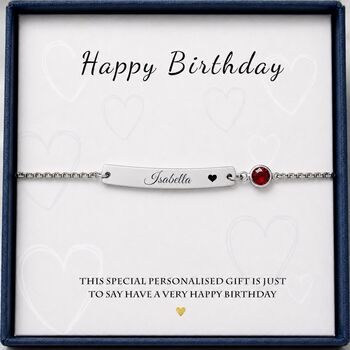 Personalised Curve Bar Birthstone Bracelet Engrave Name Symbols, 11 of 12