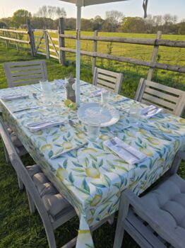 The Amalfi Lemon Outdoor Tablecloth With Parasol Hole, 6 of 6