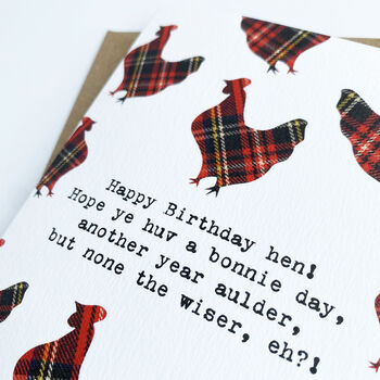 Happy Birthday Hen Printed Tartan Birthday Card, 4 of 6