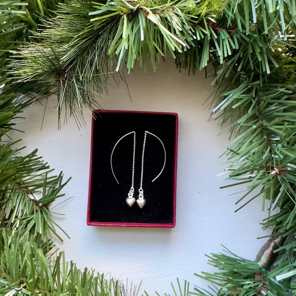 Sterling Silver Heart Ear Threaders, 1 of 4