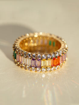 Thick Stacked Rainbow Ring, Colourful Baguette Stones, 2 of 4
