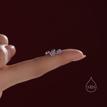 Tiny Purple Opal Screw Back Earrings In Sterling Silver, 2 of 10