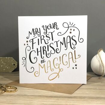 Personalised Foiled Magical First Christmas Card, 2 of 5