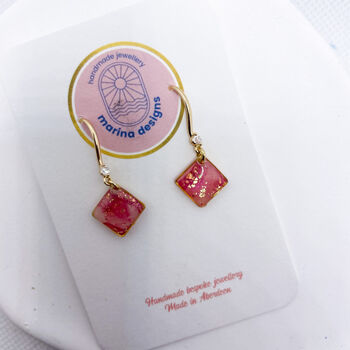 Diamond Shape Pink Dainty Drop Earrings, 4 of 9