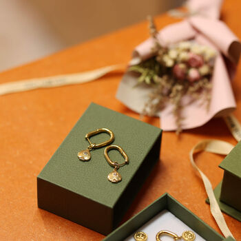 Gold Spade Charm Huggie Hoop Earrings, 4 of 6