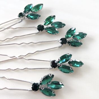 Emerald Green Crystal Hair Pin Set, 4 of 4