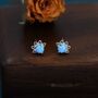 Sterling Silver Blue Opal Crown Stud Earrings, thumbnail 8 of 12