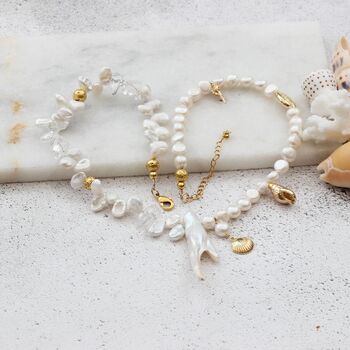 Statement Pearl Necklace With Gold Plated Seashells, 3 of 7